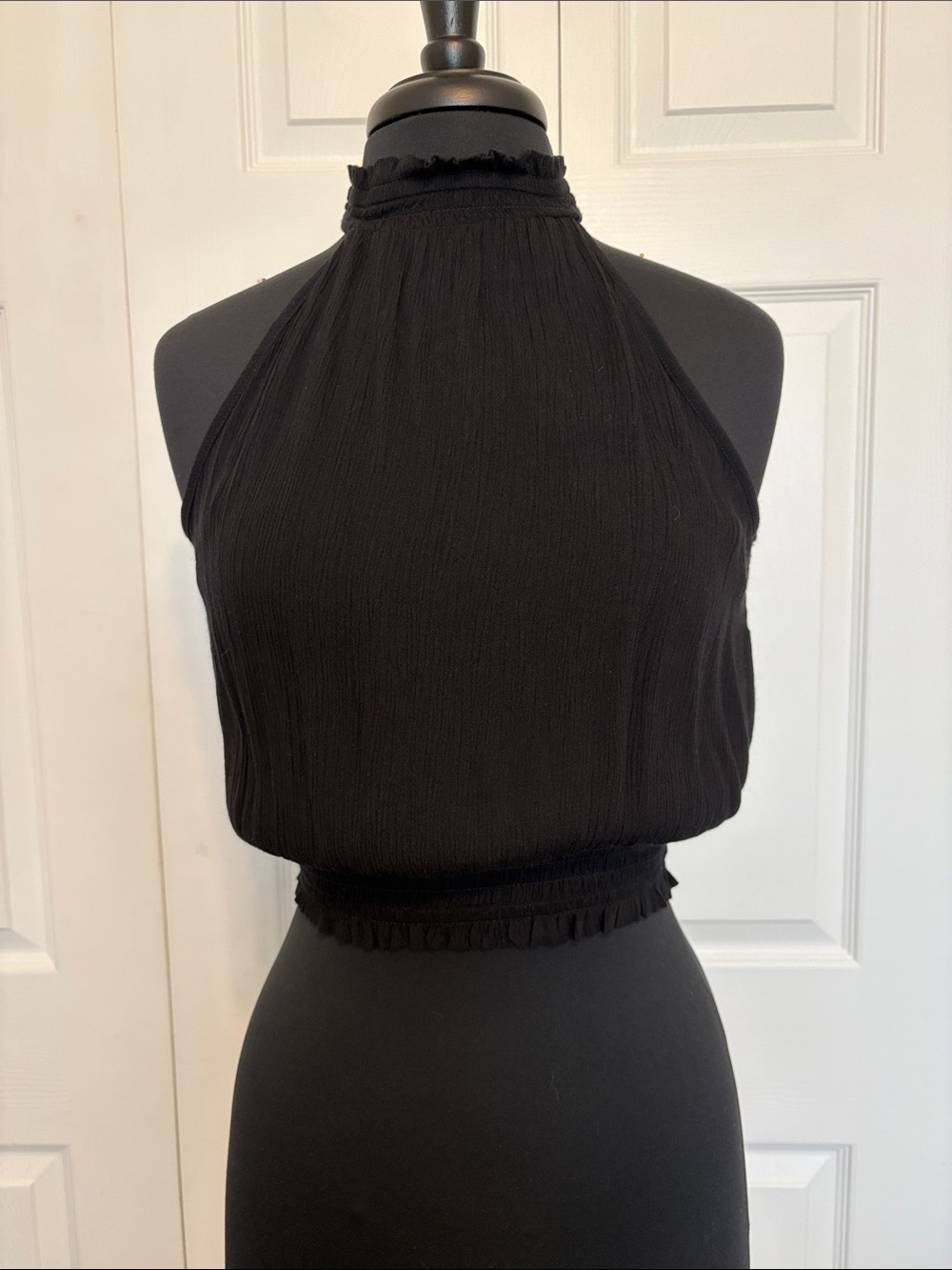 NWT Angie Elegant Black Halter Smocked Waist Tank Top. Size Small.